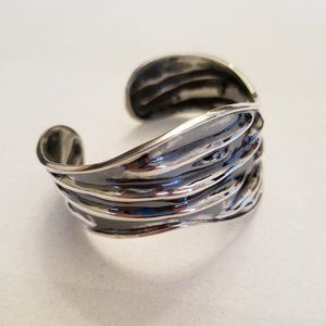 Solid Sterling Silver Oxidized Cascading Waves Wide Open Cuff Bracelet 26.11g